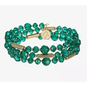 Liz Claiborne Emerald Green Crystal Beaded Wrap Coil Bracelet Gold‎ Tone Earthy